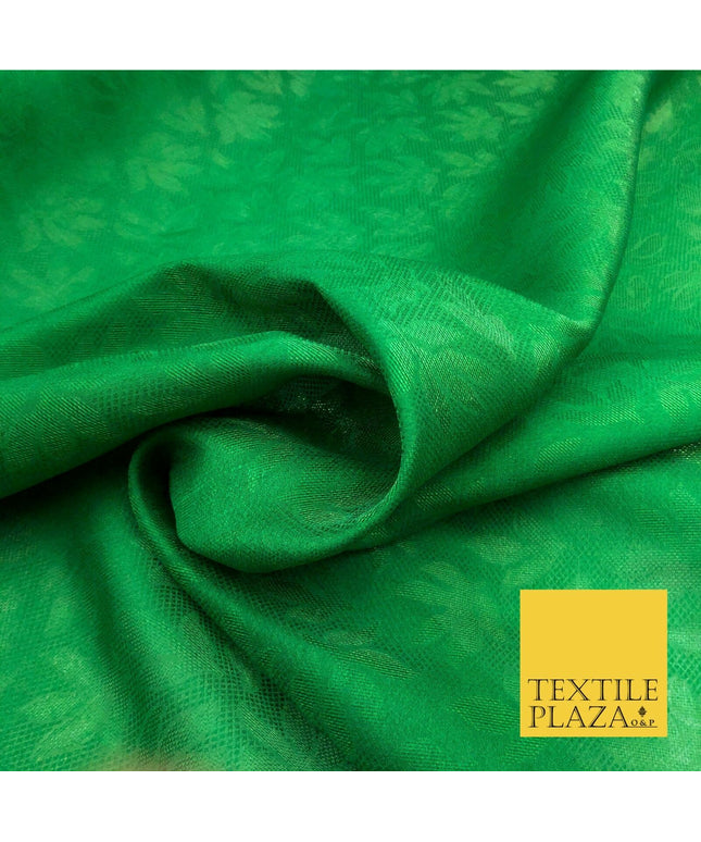 Premium Green Fancy Leaves Shimmer Jacquard Fabric Dress Material 45" NC664
