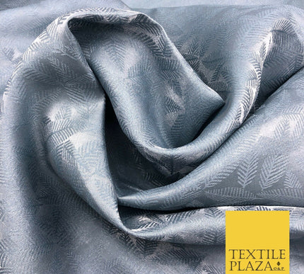 Premium Grey Fancy Palm Leaves Shimmer Jacquard Fabric Dress Material 45" NC663
