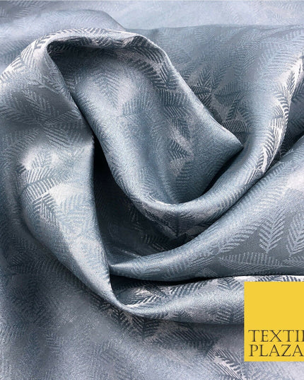 Premium Grey Fancy Palm Leaves Shimmer Jacquard Fabric Dress Material 45" NC663