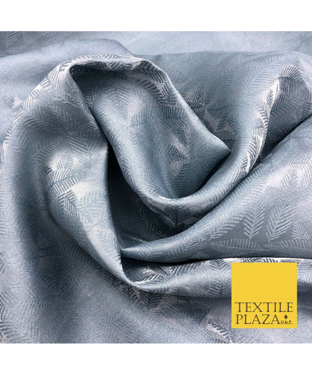 Premium Grey Fancy Palm Leaves Shimmer Jacquard Fabric Dress Material 45" NC663