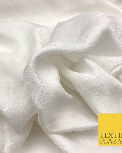 Premium White Fancy Leaves Shimmer Jacquard Fabric Dress Material 45" NC660