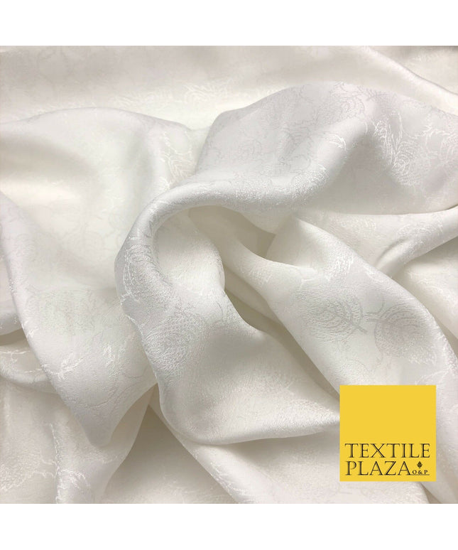 Premium White Fancy Leaves Shimmer Jacquard Fabric Dress Material 45" NC660