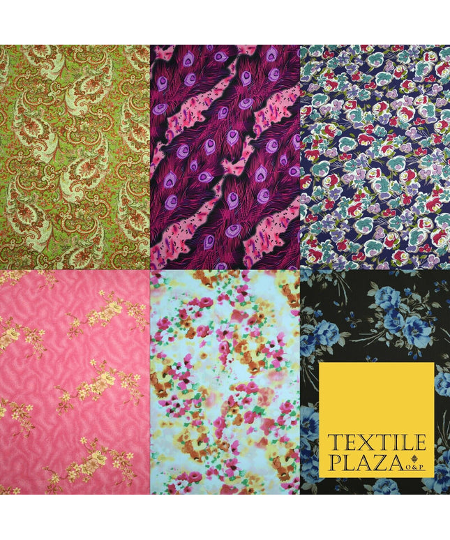 Mix Floral Animal Abstract Printed Fine Crepe Polyester Summer Dress Fabric 58"