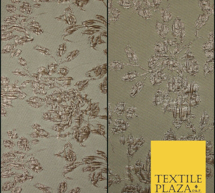 TAUPE BROWN Creased Metallic Rose Flowers Textured Brocade Jacquard Dress Fabric