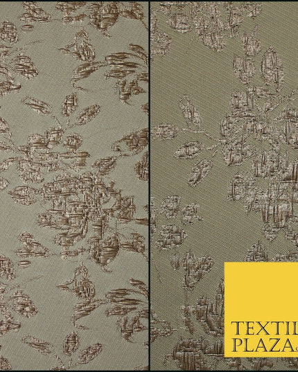 TAUPE BROWN Creased Metallic Rose Flowers Textured Brocade Jacquard Dress Fabric