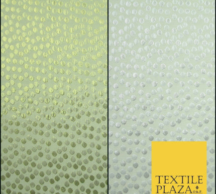 Metallic Gold Silver Spotted Circles Textured Brocade Jacquard Dress Fabric