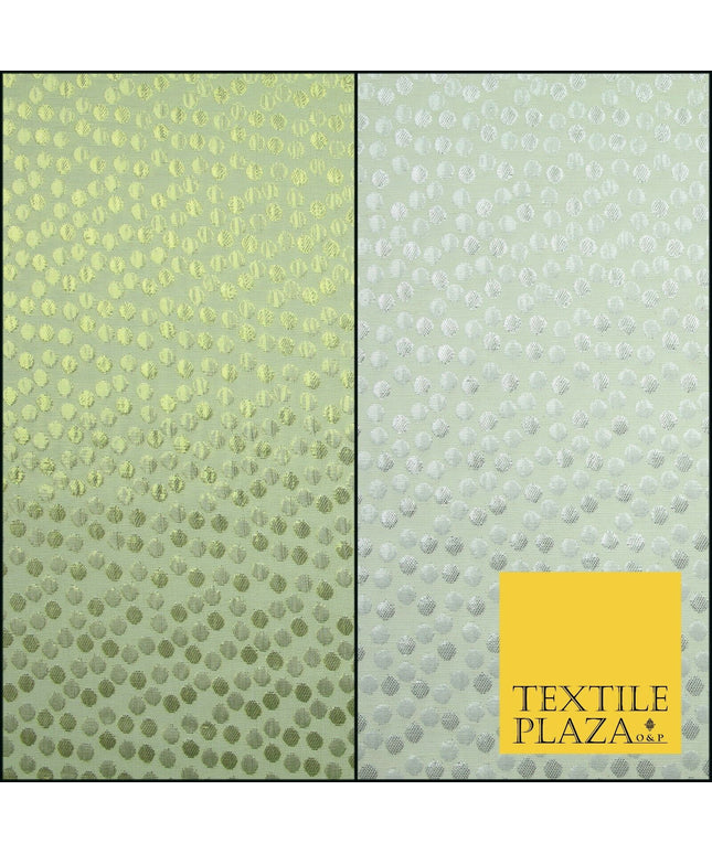 Metallic Gold Silver Spotted Circles Textured Brocade Jacquard Dress Fabric