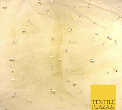 LEMON Studded Pearl Mesh Net Fabric Bridal Soft Sheer Craft Dress 928