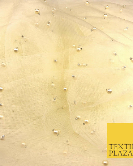 LEMON Studded Pearl Mesh Net Fabric Bridal Soft Sheer Craft Dress 928