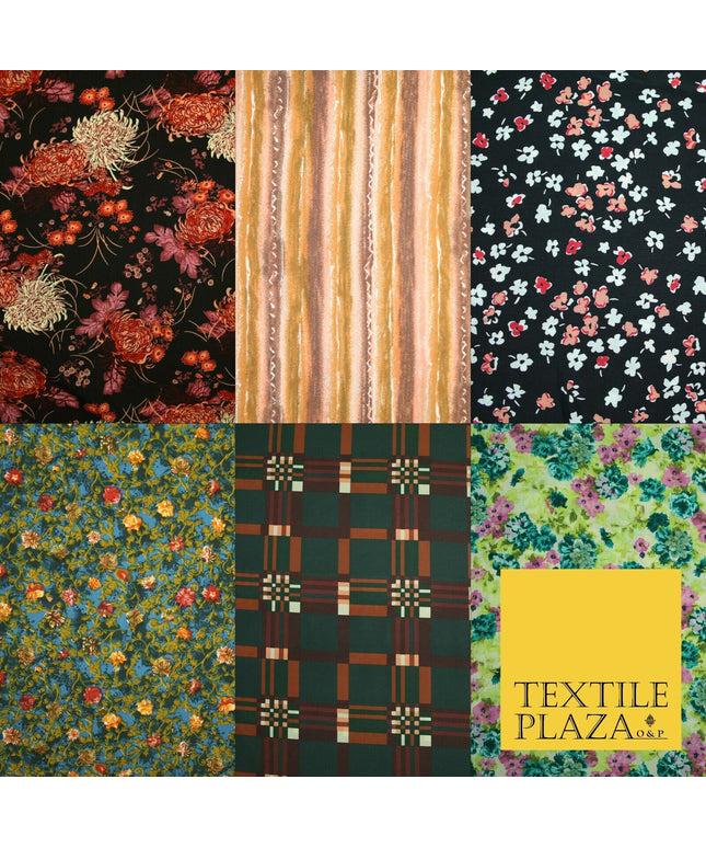 Mix Floral Animal Abstract Printed Fine Crepe Polyester Summer Dress Fabric 58"