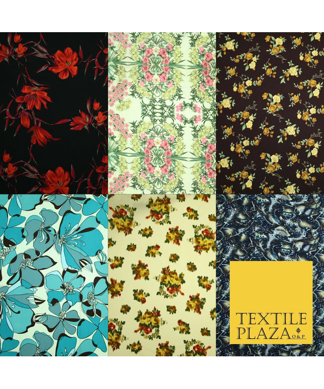 Mix Floral Animal Abstract Printed Fine Crepe Polyester Summer Dress Fabric 58"