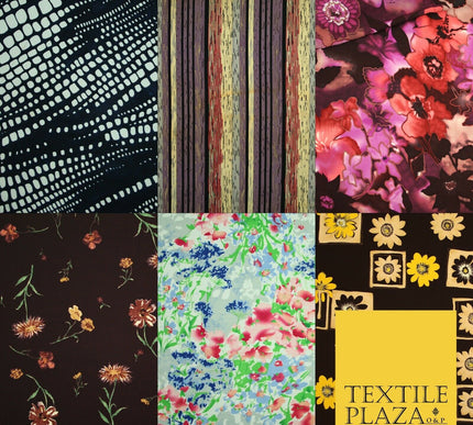 Mix Floral Animal Abstract Printed Fine Crepe Polyester Summer Dress Fabric 58"