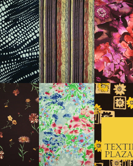 Mix Floral Animal Abstract Printed Fine Crepe Polyester Summer Dress Fabric 58"