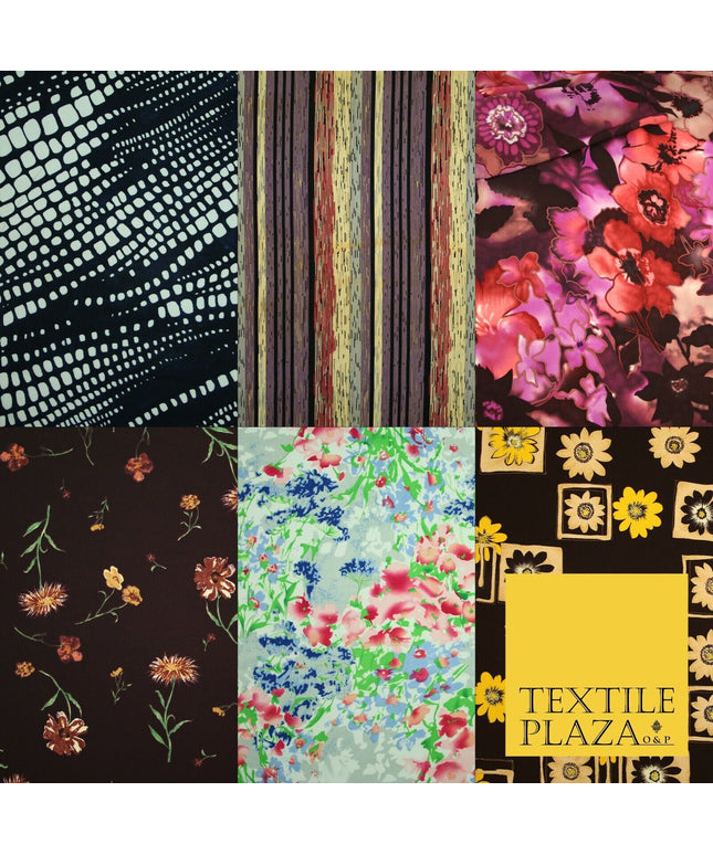 Mix Floral Animal Abstract Printed Fine Crepe Polyester Summer Dress Fabric 58"