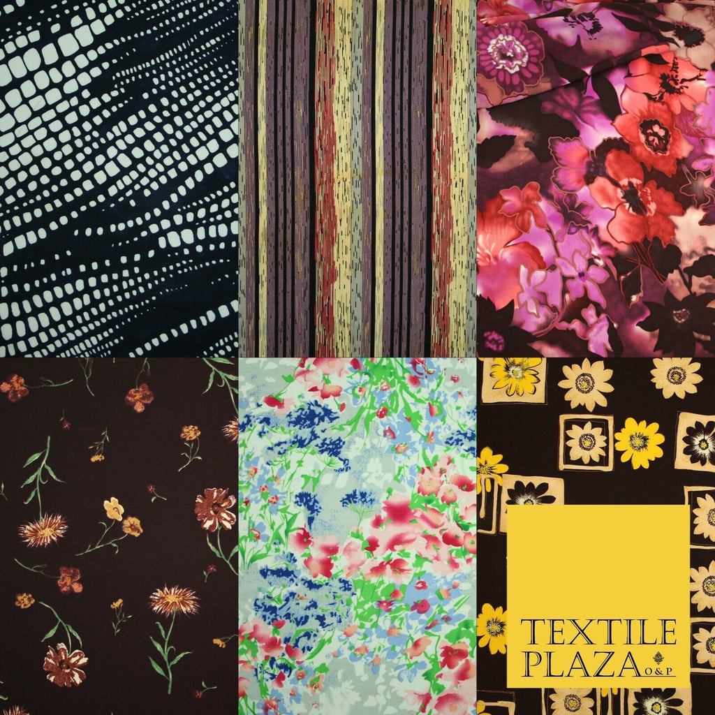 Mix Floral Animal Abstract Printed Fine Crepe Polyester Summer Dress Fabric 58"