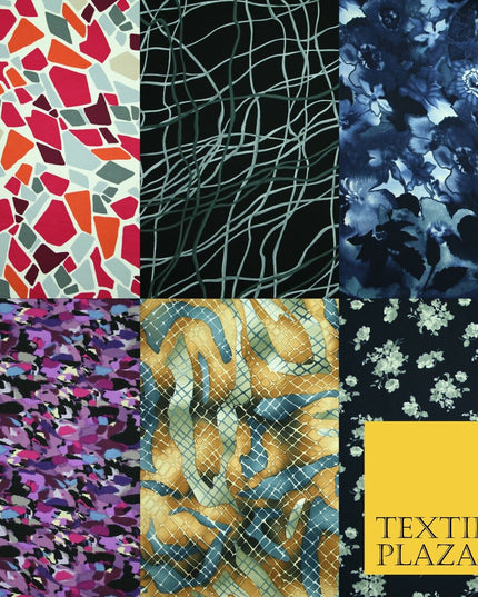 Mix Floral Animal Abstract Printed Fine Crepe Polyester Summer Dress Fabric 58"