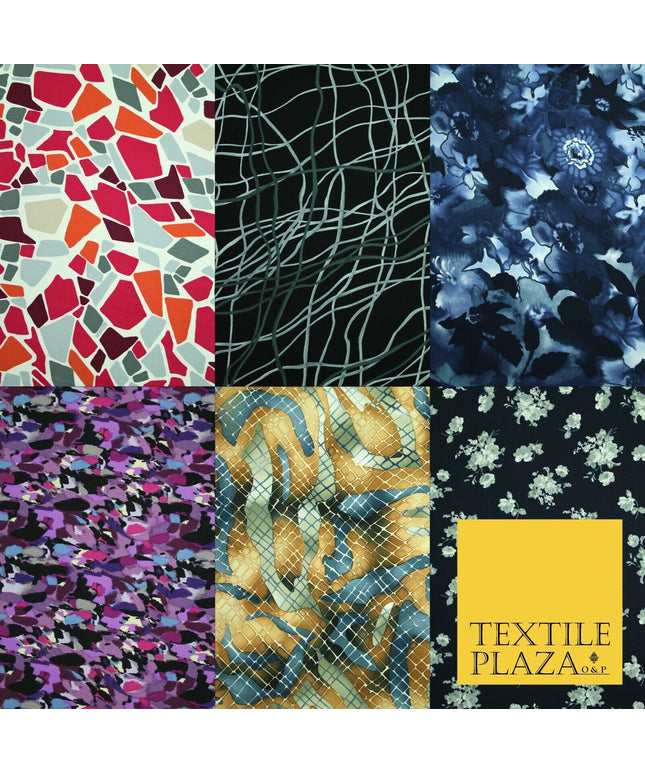 Mix Floral Animal Abstract Printed Fine Crepe Polyester Summer Dress Fabric 58"