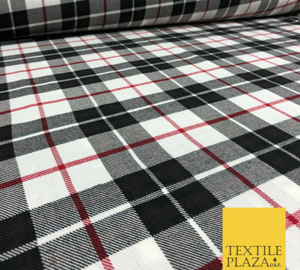 Black Red White Classic TARTAN Polyester Viscose Fabric 58" Craft Dress 1289