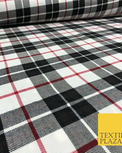 Black Red White Classic TARTAN Polyester Viscose Fabric 58" Craft Dress 1289