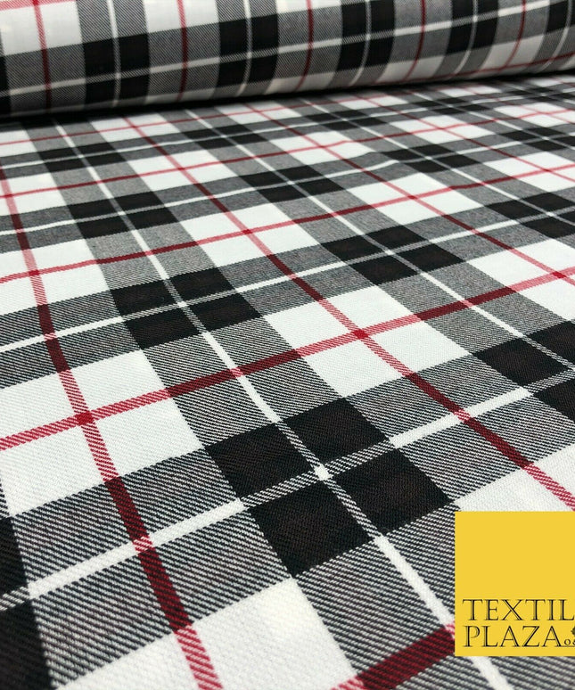Black Red White Classic TARTAN Polyester Viscose Fabric 58" Craft Dress 1289