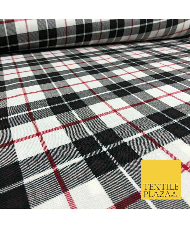 Black Red White Classic TARTAN Polyester Viscose Fabric 58" Craft Dress 1289