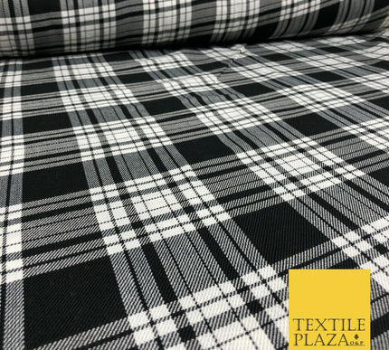 Black White Classic TARTAN PLAID Polyester Viscose Fabric 58" Craft Dress 1290