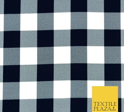 Navy Blue & White Large Gingham Check Bi-Stretch Fabric Uniform Skirts 58" 1353