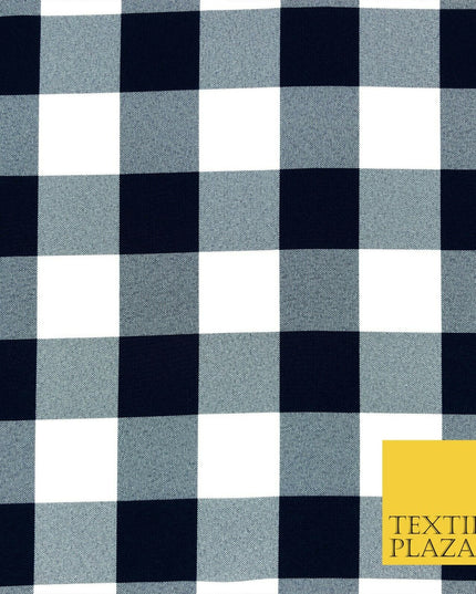 Navy Blue & White Large Gingham Check Bi-Stretch Fabric Uniform Skirts 58" 1353