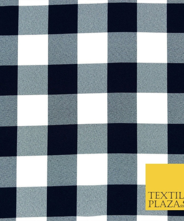Navy Blue & White Large Gingham Check Bi-Stretch Fabric Uniform Skirts 58" 1353
