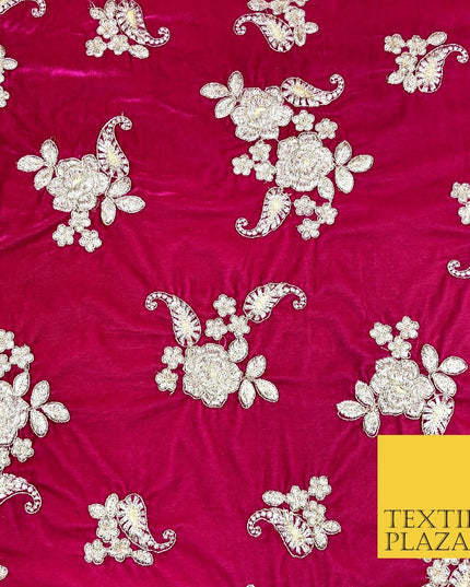 PINK Ornate Floral Paisley Cluster Embroidered Velvet Dress Fabric 1095