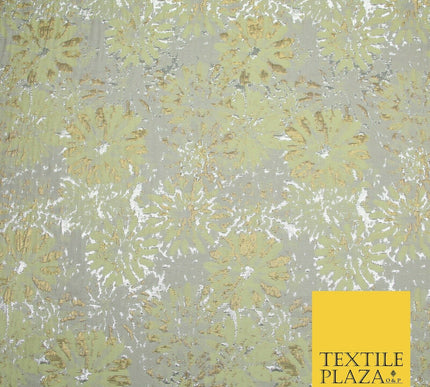 Tea Green Grey Petunia Floral Silver Metallic Brocade Jacquard Dress Fabric 1893