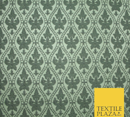 Silver Grey Ornate Floral Ogee Embroidered Mesh Net Dress Fabric Craft 2860