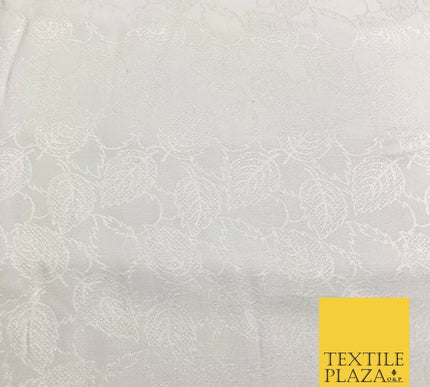 Premium White Fancy Leaves Shimmer Jacquard Fabric Dress Material 45" NC660