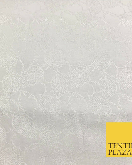 Premium White Fancy Leaves Shimmer Jacquard Fabric Dress Material 45" NC660