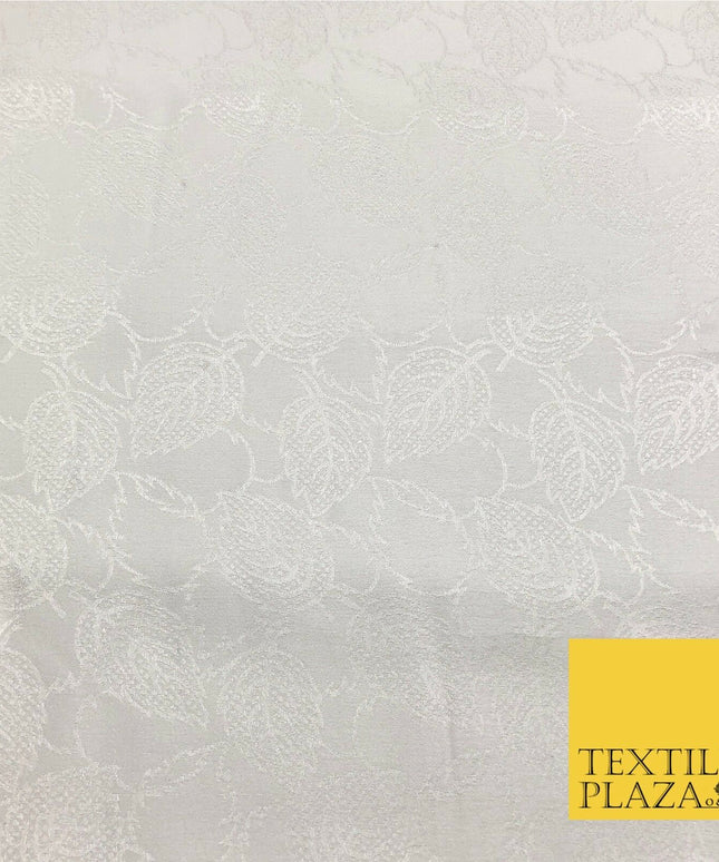 Premium White Fancy Leaves Shimmer Jacquard Fabric Dress Material 45" NC660