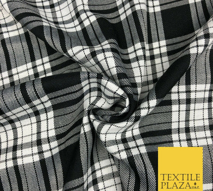 Black White Classic TARTAN PLAID Polyester Viscose Fabric 58" Craft Dress 1290