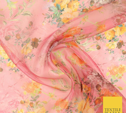 Italian Design Premium Floral Digital Printed Sheer Organza 100%Polyester Fabric