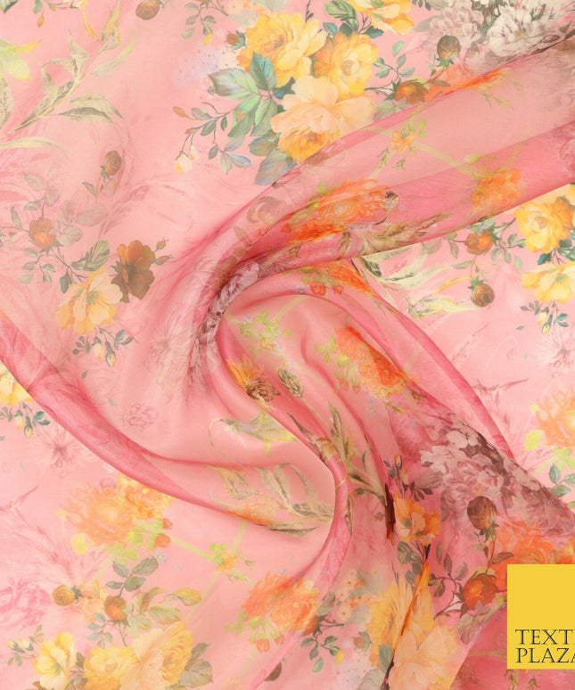 Italian Design Premium Floral Digital Printed Sheer Organza 100%Polyester Fabric
