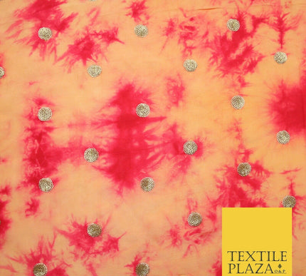 Genuine Tie Dye Two Colour Hand Print Faux Indian Silk Sequin Embroidery Fabric