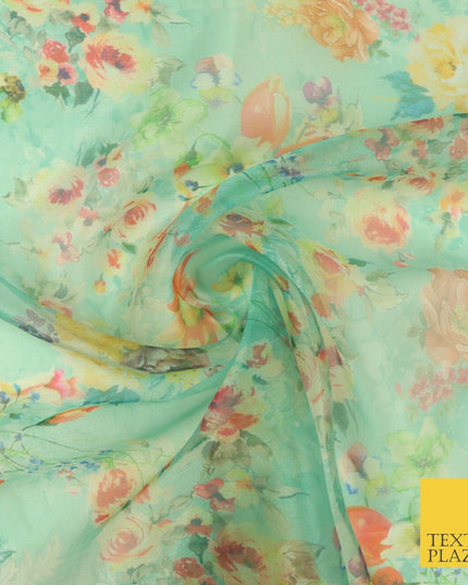 Italian Design Premium Floral Digital Printed Sheer Organza 100%Polyester Fabric
