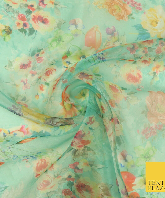 Italian Design Premium Floral Digital Printed Sheer Organza 100%Polyester Fabric