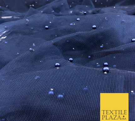 NAVY BLUE Studded Pearl Mesh Net Fabric Bridal Soft Sheer Craft Dress 929