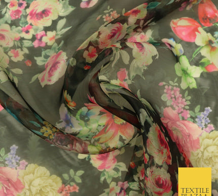 Italian Design Premium Floral Digital Printed Sheer Organza 100%Polyester Fabric