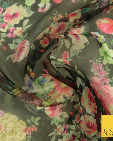 Italian Design Premium Floral Digital Printed Sheer Organza 100%Polyester Fabric