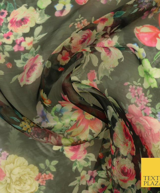 Italian Design Premium Floral Digital Printed Sheer Organza 100%Polyester Fabric