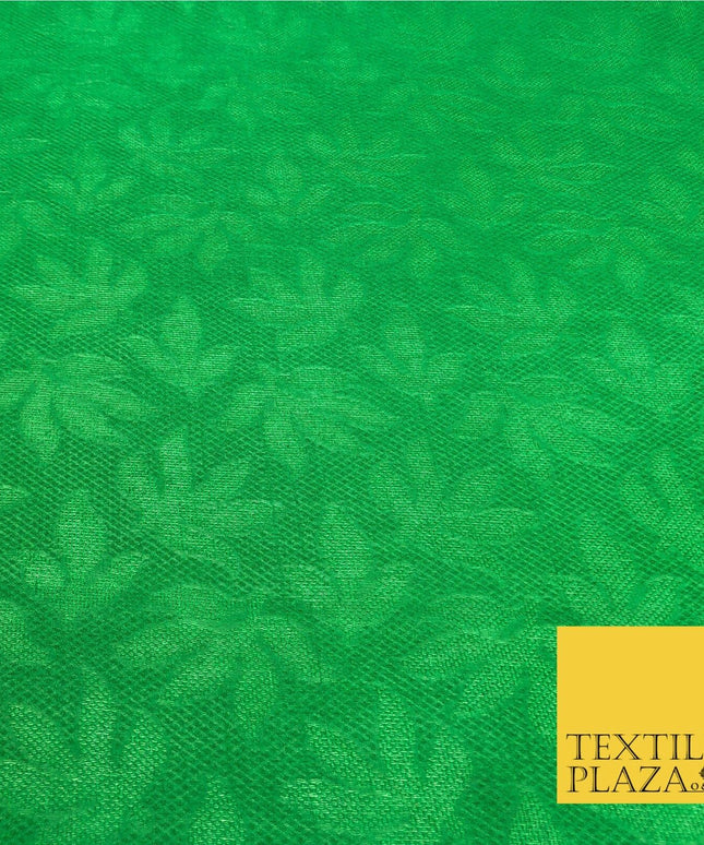 Premium Green Fancy Leaves Shimmer Jacquard Fabric Dress Material 45" NC664