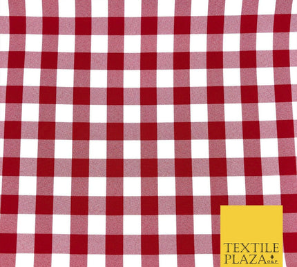 Red & White Gingham Check Bi-Stretch Fabric - Uniform Skirts Trousers 58" 1349