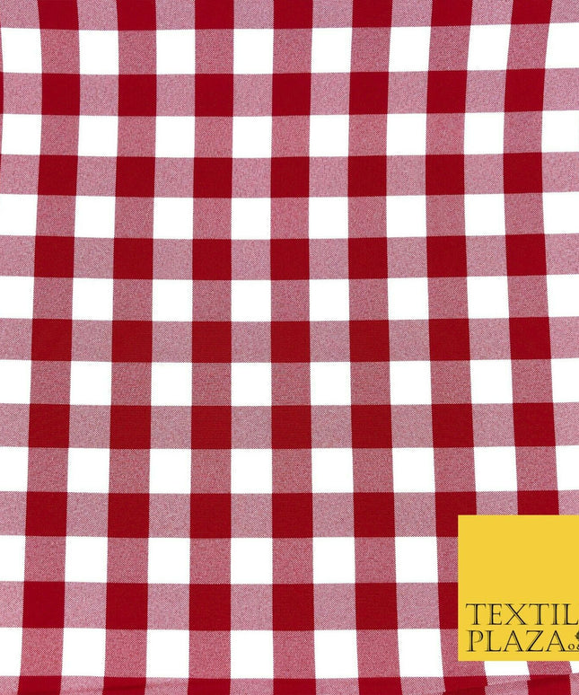 Red & White Gingham Check Bi-Stretch Fabric - Uniform Skirts Trousers 58" 1349