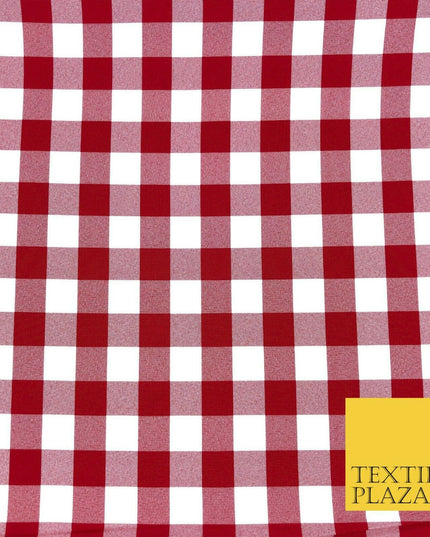 Red & White Gingham Check Bi-Stretch Fabric - Uniform Skirts Trousers 58" 1349
