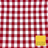 Red & White Gingham Check Bi-Stretch Fabric - Uniform Skirts Trousers 58" 1349